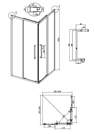 Душевой уголок Grossman Cosmo 300.K33.02.8080.10.00 80х80 стекло прозрачное профиль хром без поддона